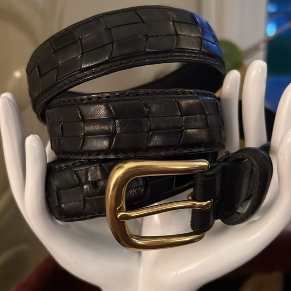 Men’s Black Braided Full Grain Leather Belt Solid Brass Buckle Size 38 - Picture 10 of 12